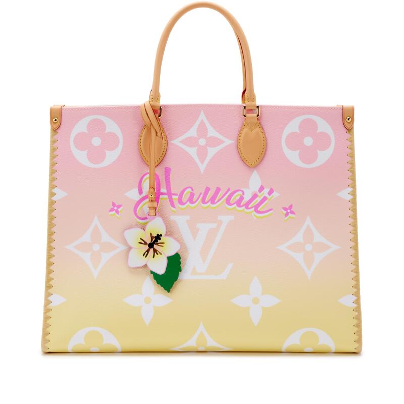 Pink and Lavender Gradient Coated Canvas OnTheGo GM Tote Gold Hardware,  2021-2022