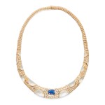  SAPPHIRE, DIAMOND AND ROCK CRYSTAL NECKLACE