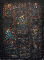 A nagthang (black-ground) thangka depicting Mahakala Tibet, 18th century | 西藏 十八世紀 大黑天黑唐卡 設色布本