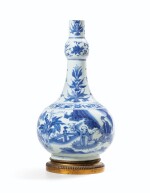 A blue and white 'scholars' garlic neck vase, China, Transitional period