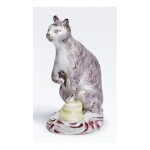 A BOW PORCELAIN FIGURE OF A SEATED CAT CIRCA 1758-60  