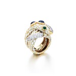 Enamel, sapphire, emerald and diamond ring | Bague émail, saphir, émeraude et diamant