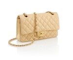 CHANEL | BEIGE LEATHER AND GOLD-TONE METAL CLASSIC SHOULDER BAG 
