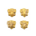 A set of four gold-alloy animal-mask form fittings, Eastern Zhou dynasty 東周 金合金獸面紋飾一組四件