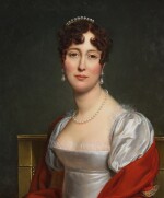 Portrait of Eléonore de Mortemart, née Montmorency (1776-1863), half-length, in a white satin dress with a red shawl