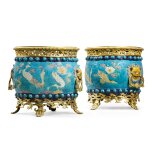 A pair of French gilt-bronze mounted Fahua vases, the earthenware Ming dynasty, the mounts late 19th century