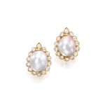 Van Cleef & Arpels | Pair of Natural Pearl and Diamond Earclips
