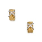 Pair of Gold and Diamond 'Rope Six-Row' Earclips
