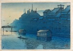 Kawase Hasui (1883-1957) | Morning at Dotonbori in Osaka (Osaka dotonbori no asa) | Taisho period, early 20th century