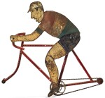 POLYCHRME PAINT-DECORATED SHEET IRON BICYCLE TRADE SIGN, CIRCA 1930-50