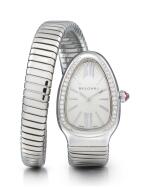BULGARI | SERPENTI TUBOGAS, REFERENCE SP 35 S,  A STAINLESS STEEL AND DIAMOND-SET BANGLE WATCH, CIRCA 2010