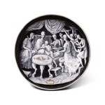A Limoges grisaille painted enamel Tazza with the Feast of Dido and Aeneas, 16th century