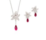  'Caresse D'Orchidées' Rubellite and Diamond Demi-Parure | 卡地亞 | 'Caresse D'Orchidées' 紅寶碧璽 配 鑽石 項鏈及耳墜套裝