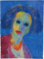 EMIL NOLDE | FRAUENKOPF (BLAUER GRUND) (HEAD OF A WOMAN (BLUE GROUND))