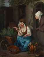 PIETER CHRISTOFFEL WONDER | A young woman selling fish and vegetables