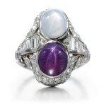 Purple star sapphire, star sapphire and diamond ring, 1930s