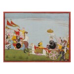  AN ILLUSTRATION TO A BHAGAVATA PURANA SERIES: JARASANDHA'S BATTLE MARCH TO MATHURA,  INDIA, GULER, CIRCA 1760