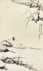 張大千　柳溪高士 |  Zhang Daqian (Chang Dai-chien), Scholar by Willow Tree