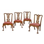 Rare Set of Four Chippendale Carved and Figured Mahogany Side Chairs, Philadelphia, Pennsylvania, Circa 1775