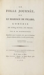 La folle journée ou le Mariage de Figaro, 1785. In-8. Edition originale, en maroquin rouge de l'époque