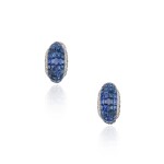 A Pair of 'Mystery-Set' Sapphire and Diamond Earclips