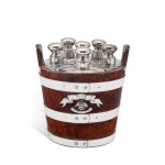Yacht Prize: A Set of Six Glass Decanters In Burlwood Pail with Silver-Plated Mounts, Dated 1893 