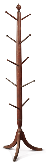 RARE FEDERAL RED-PAINTED MAPLE HAT STAND, NEW ENGLAND, CIRCA 1800