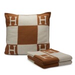 A Set of Two: Ecru and Camel Wool and Cashmere Large Avalon Pillow and Blanket, 2010's