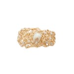 Gold, Cultured Pearl and Diamond Bracelet