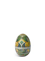 A silver and Champlevé enamel egg, Orest Kurlyukov, Moscow, 1908-1917
