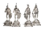 Two Pairs of German Silver Standing Knights in Armor, 20th Century
