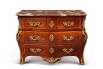  A LOUIS XV STYLE GILT BRONZE-MOUNTED TULIPWOOD COMMODE