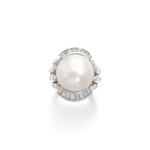 Natural pearl and diamond ring