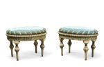 A PAIR OF ITALIAN CARVED WHITE AND BLUE PAINTED STOOLS, PROBABLY PIEMONTE LATE 18TH CENTURY