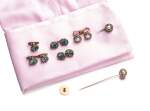 CARTIER | PEARL AND DIAMOND CUFFLINKS  AND STICK PIN; AND A PASTE DRESS SET
