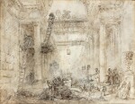 An architectural capriccio of the ruins of a grand palace with 'Le Retour du Bétail'