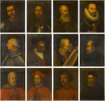 A set of 12 historical portraits comprising: Sciarra Colonna (1270-1329); King Alfonso I of Naples (1396–1458); Matteo Palmieri (1406-75); Francesco I Gonzaga, Marchese di Mantua (1441-84); Andrea Giovanni Lascaris (1445-1534); Amerigo Vespucci (1454-1512); Vincenzo Capello (1469-1541); King Christian II of Denmark (1481-1559); Henry, King of Portugal (1512-80); Louis I de Bourbon, Prince of Condé (1530-69); Jan Zamoyski (1542-1605); Charles Emmanuel I, Duke of Savoy (1580-1630).