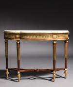 A Louis XVI gilt-bronze mounted mahogany console, circa 1780, stamped Adam Weisweiler | Console en acajou et monture de bronze doré d'époque Louis XVI, vers 1780, estampille de Adam Weisweiler