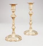 PAIR OF CHIPPENDALE CAST-BRASS MOLDED BASE CANDLESTICKS, ENGLAND, CIRCA 1770