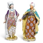 A PAIR OF CHELSEA-DERBY PORCELAIN OTTOMAN FIGURINES, ENGLAND, 19TH CENTURY