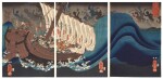 UTAGAWA KUNIYOSHI (1797–1861) THE GHOSTS OF THE TAIRA ATTACK YOSHITSUNE IN DAIMOTSU BAY, EDO PERIOD (19TH CENTURY)