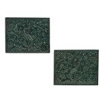 A PAIR OF SPINACH-GREEN JADE 'BIRD AND FLOWER' PLAQUES, LATE QING DYNASTY