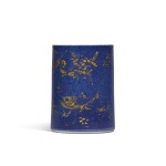 A powder-blue ground and gilt-decorated brushpot, Qing dynasty, Kangxi