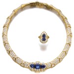 SAPPHIRE AND DIAMOND NECKLACE, ASPREY, AND A RING