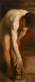 Study of a male nude reaching for an Hour-Glass