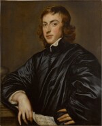 Portrait of a gentleman, half-length, wearing black and holding a letter