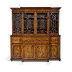 A Large George III Brass-Mounted Inlaid Mahogany Breakfront Bureau Bookcase, Late 18th Century