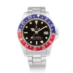 ROLEX | GMT-MASTER "LONG E", REFERENCE 1675   A STAINLESS STEEL DUAL TIME ZONE WRISTWATCH WITH RACELET, CIRCA 1972" | 勞力士 | GMT-Master “Long E"" 型號1675 精鋼兩地時間鏈帶腕錶，錶殼編號2961203，約1972年製"