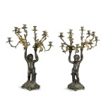 A pair of French bronze and parcel-gilt ten-light candelabra, late 19th century