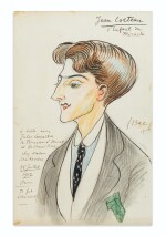 Portrait de Cocteau par Ferdinand Bac, aux crayons de couleurs. 1912. Le poète a 23 ans.